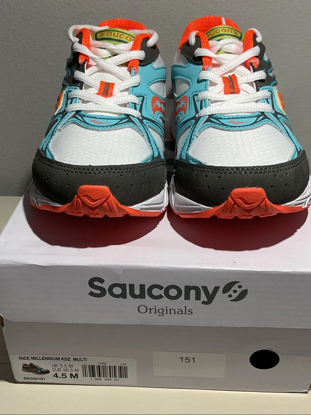 Saucony Kids White/Teal/Orange Athletic Sneakers
